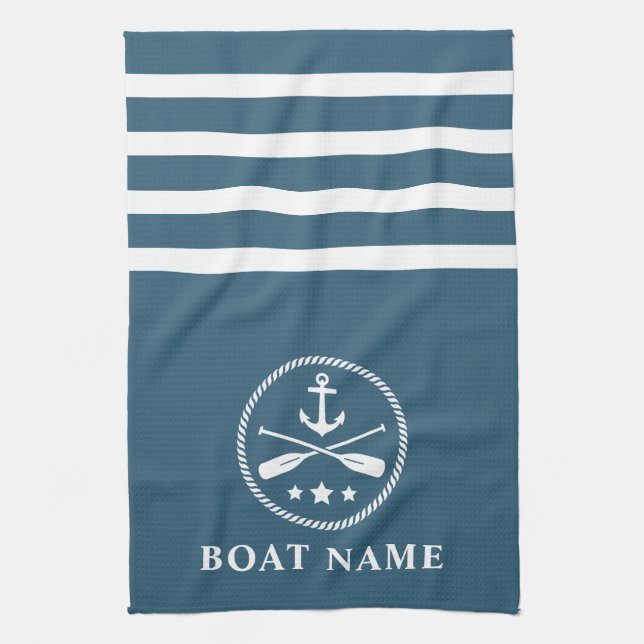Nautical Anchor Oars Stars Boat Namn Blue Grått Kökshandduk (Vertikal)