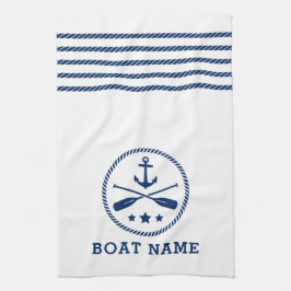 Nautical Anchor Oars Stars Boat Namn Blue White Kökshandduk