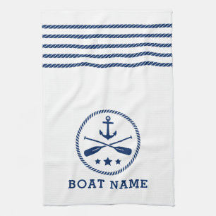 Nautical Anchor Oars Stars Boat Namn Blue White Kökshandduk
