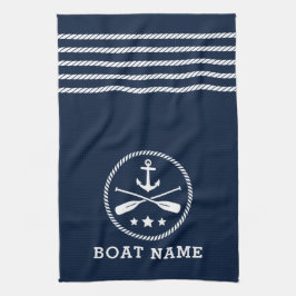 Nautical Anchor Oars Stars Boat Namn Sea Blue Kökshandduk