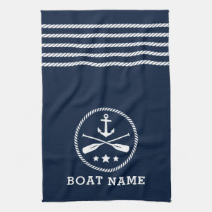 Nautical Anchor Oars Stars Boat Namn Sea Blue Kökshandduk