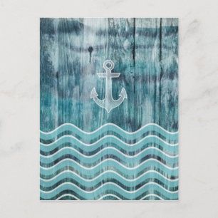 Nautical Anchor och Chevron Mönster på Wood Vykort