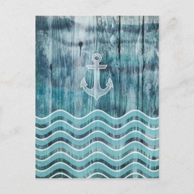 Nautical Anchor och Chevron Mönster på Wood Vykort (Framsida)
