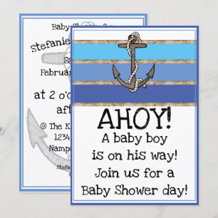 Nautical Anchor och Rope Boy Shower (blå) Inbjudningar