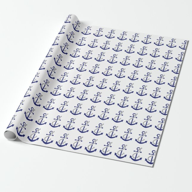 Nautical Anchor och Rope Presentpapper (Utrullad)