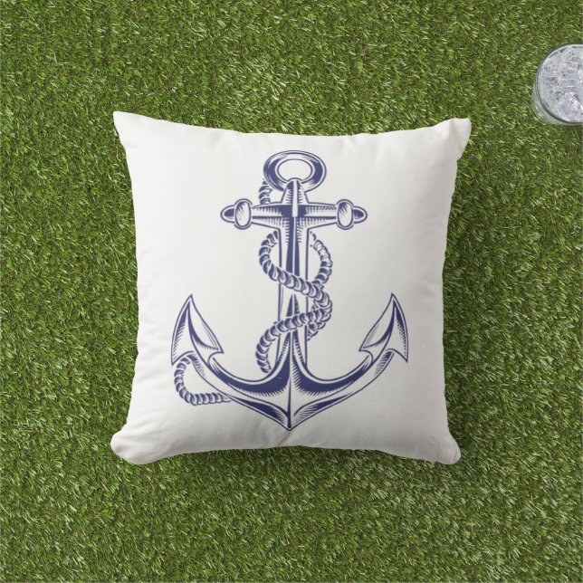 Nautical Anchor och Rope White Dekorativ kudde (Gräs)