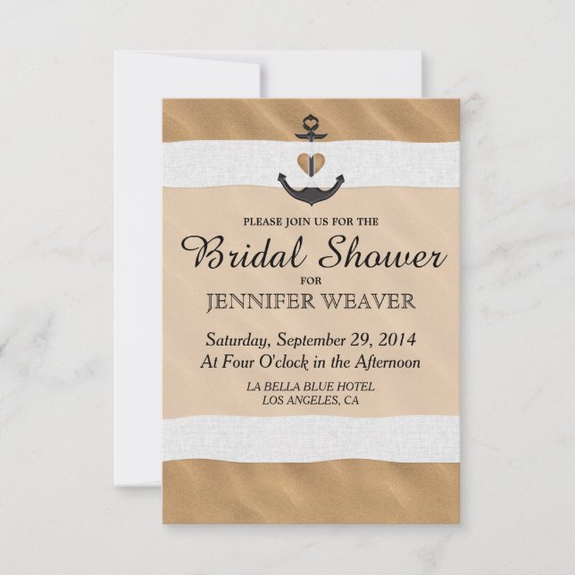Nautical Anchor on Beach Sand and White Ribbon Inbjudningar (Framsida)