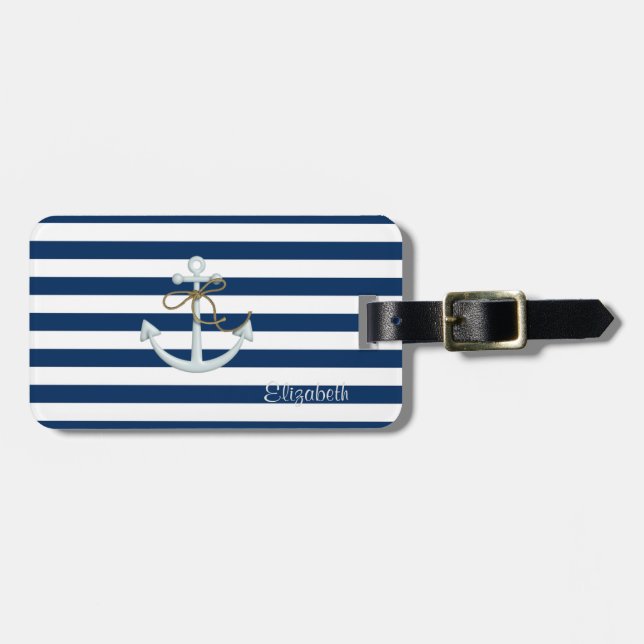 Nautical Anchor OnNavy Blue Rand-Personlig Bagagebricka (Horisontell Framsida)