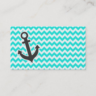 Nautical Anchor på Aqua Färg Chevron Visitkort