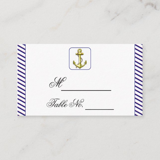 Nautical Anchor på Blue Rand Bröllop Place Card Placeringskort (Framsida)