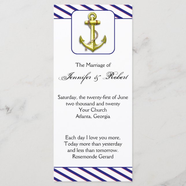 Nautical Anchor på Blue Rand Bröllopsprogram Program (Framsida)