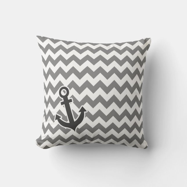 Nautical Anchor på Mörk Grått Chevron Kudde (Framsida)