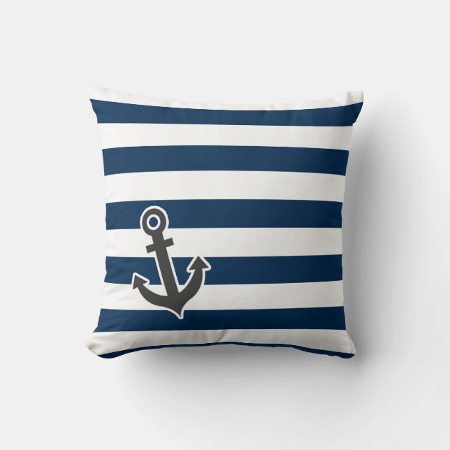 Nautical Anchor på Mörk Midnight Blue Rand Kudde (Framsida)