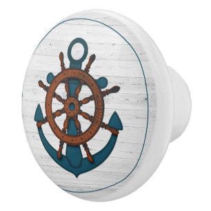 Nautical Anchor på White Wood Knopp