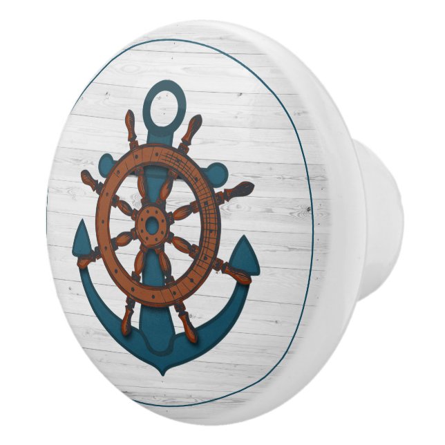 Nautical Anchor på White Wood Knopp (Höger)