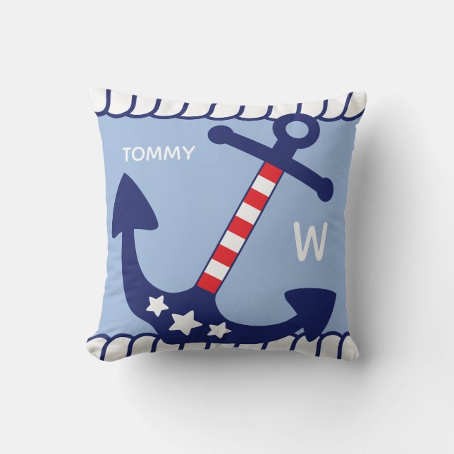 Nautical Anchor Patriotic Add Namn & Monogram Kudde (Framsida)
