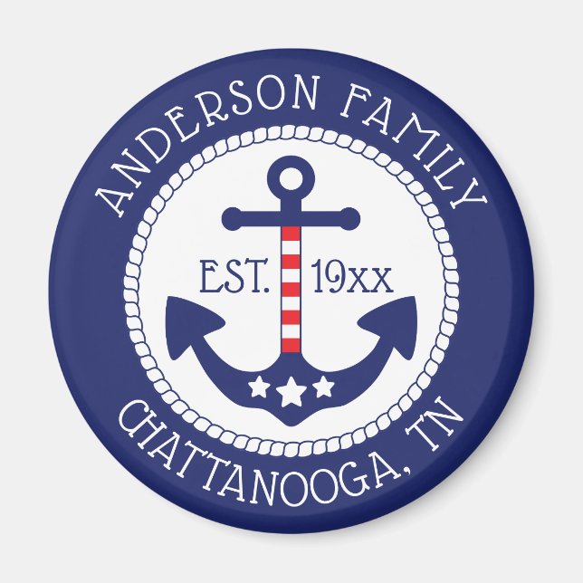 Nautical Anchor Patriotic Family Namn Magnet (Framsidan)