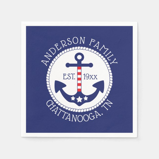 Nautical Anchor Patriotic Family Namn Pappersservett (Framsidan)