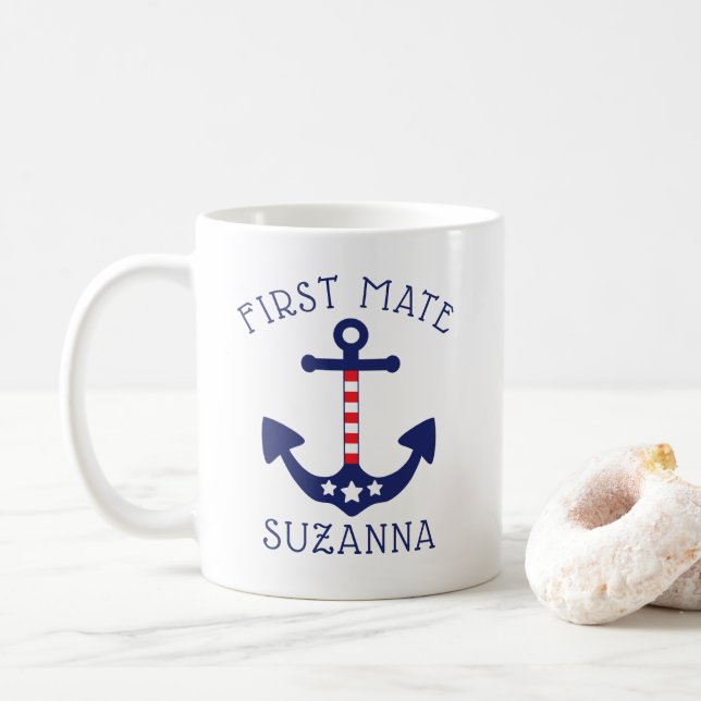 Nautical Anchor Patriotic First Mate Add Namn Kaffemugg (Med munk)