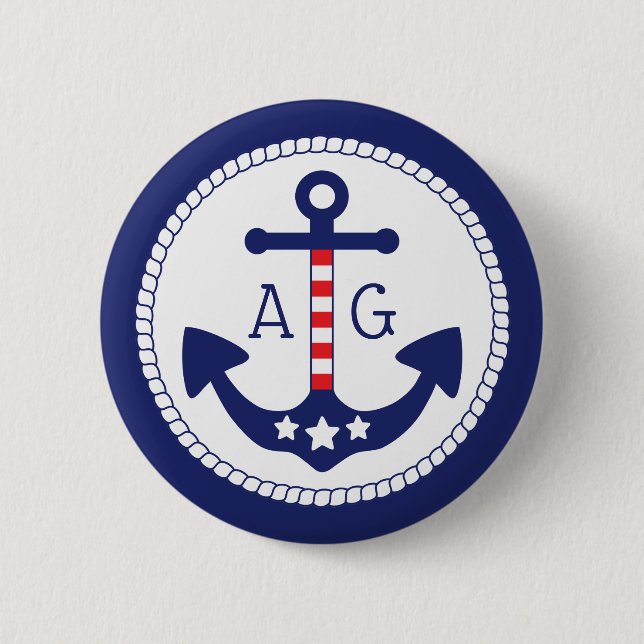 Nautical Anchor Patriotic Stars & Rand Monogram Knapp (Framsida)