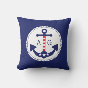 Nautical Anchor Patriotic Stars & Rand Monogram Kudde