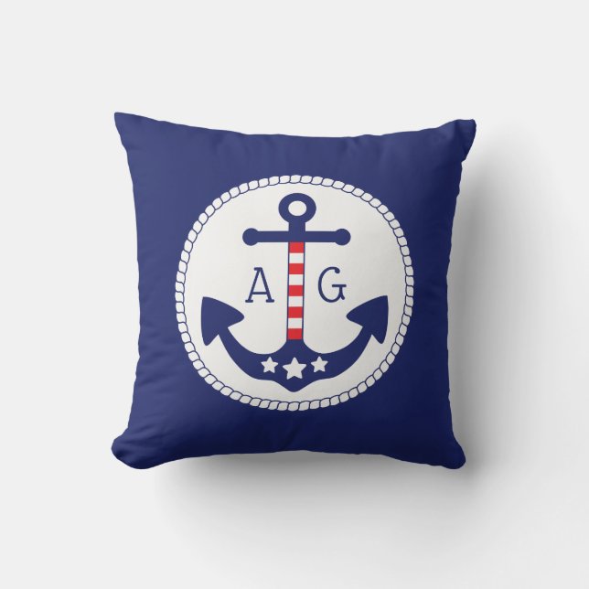 Nautical Anchor Patriotic Stars & Rand Monogram Kudde (Framsida)