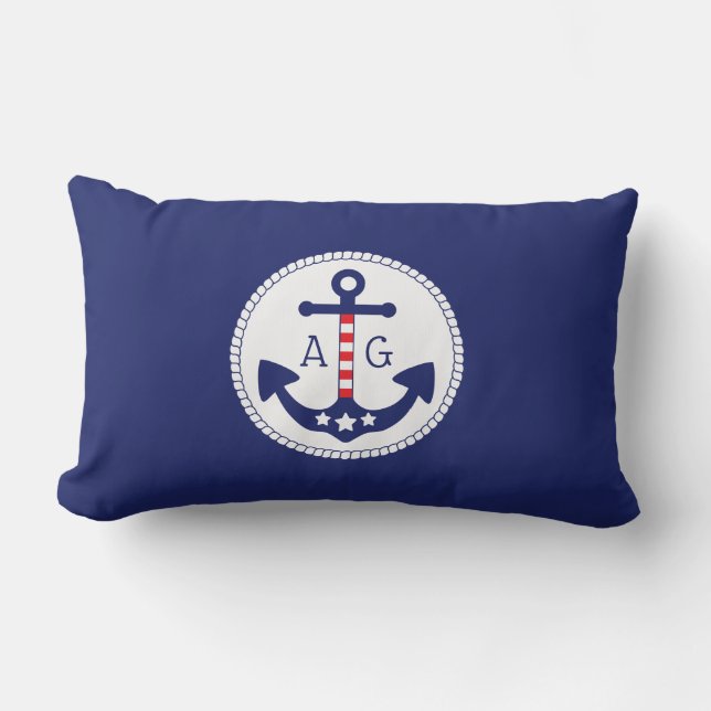 Nautical Anchor Patriotic Stars & Rand Monogram Lumbarkudde (Framsida)