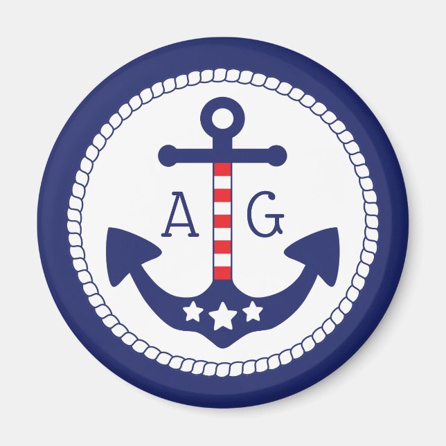 Nautical Anchor Patriotic Stars & Rand Monogram Magnet (Framsidan)