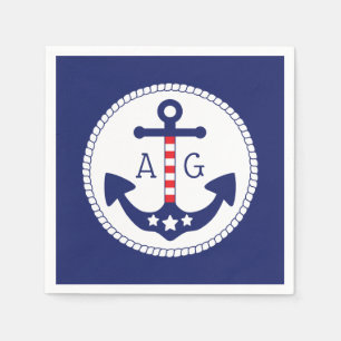 Nautical Anchor Patriotic Stars & Rand Monogram Pappersservett