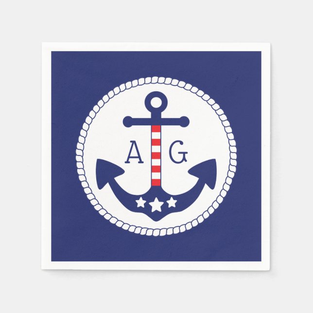 Nautical Anchor Patriotic Stars & Rand Monogram Pappersservett (Framsidan)