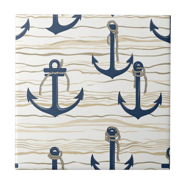 Nautical Anchor Pattern on Driftwood (1) Kakelplatta (Framsidan)