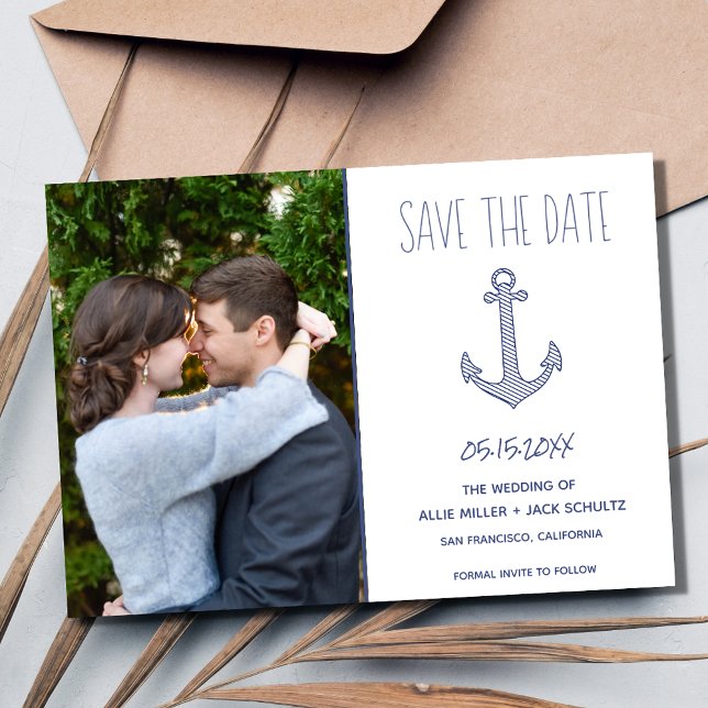 Nautical Anchor Photo Beach Wedding Spara Datumet (Nautical Anchor Photo Beach Wedding Save The Date)