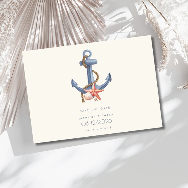 Nautical Anchor Photo Coastal Beach Wedding Spara Datumet (Nautical Anchor Photo Coastal Beach Wedding Save The Date)