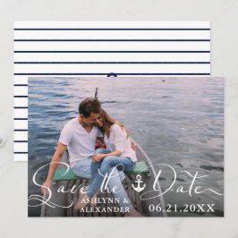 Nautical Anchor Photo Script Typography Navy Blue Spara Datumet