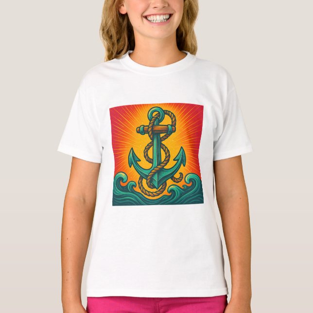 Nautical Anchor Pop Art T Shirt (Framsida)