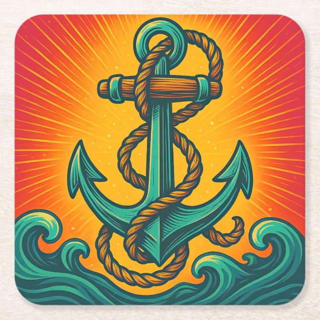 Nautical Anchor Pop Art Underlägg Papper Kvadrat (Framsidan)
