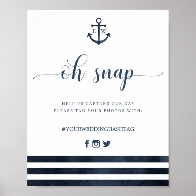 Nautical Anchor Rand Bröllop Oh Snap Sign Poster (Framsidan)