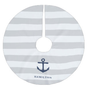 Nautical Anchor & Rand Personlig Julgransmatta Borstad Polyester