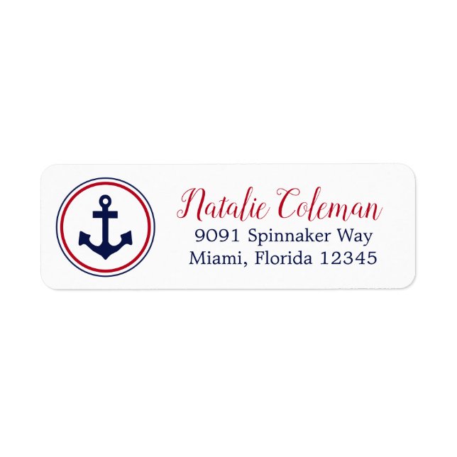 Nautical Anchor Red & Navy Blue Returadress Returadress Etikett (Framsidan)