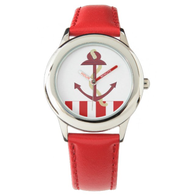 Nautical Anchor Red Rand Armbandsur (Framsida)