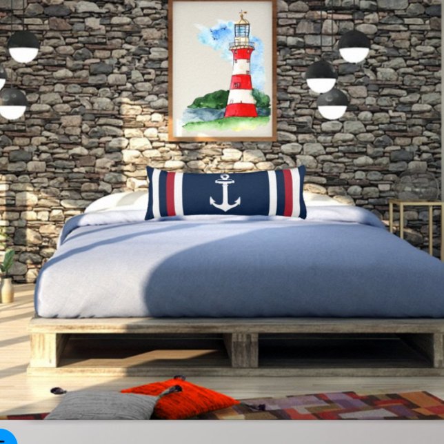 Nautical Anchor Red, White and Blue Body Pillow Kroppskudde (Skapare uppladdad)