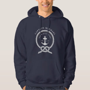 Nautical Anchor & Rope Boat & Kapten's Namn Hoodie