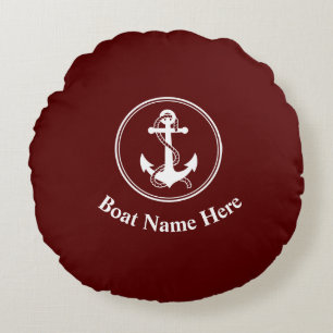 Nautical Anchor Rope Boat Namn Deep Red Rund Kudde