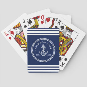 Nautical Anchor & Rope Boat Namn Navy Blue & White Casinokort
