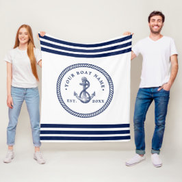 Nautical Anchor & Rope Boat Namn Navy Blue & White Fleecefilt