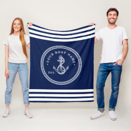 Nautical Anchor & Rope Boat Namn Navy Blue & White Fleecefilt