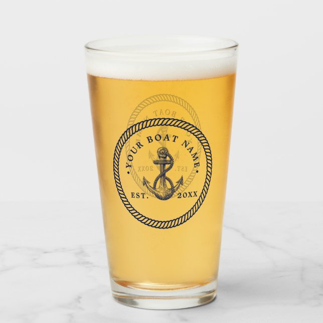 Nautical Anchor & Rope Boat Namn Navy Blue & White Glaskopp (Baksida fylld)