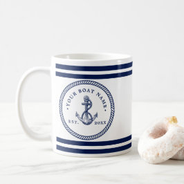 Nautical Anchor & Rope Boat Namn Navy Blue & White Kaffemugg