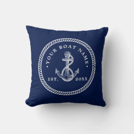 Nautical Anchor & Rope Boat Namn Navy Blue & White Kudde