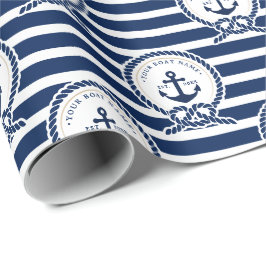 Nautical Anchor & Rope Boat Namn Navy Blue & White Presentpapper